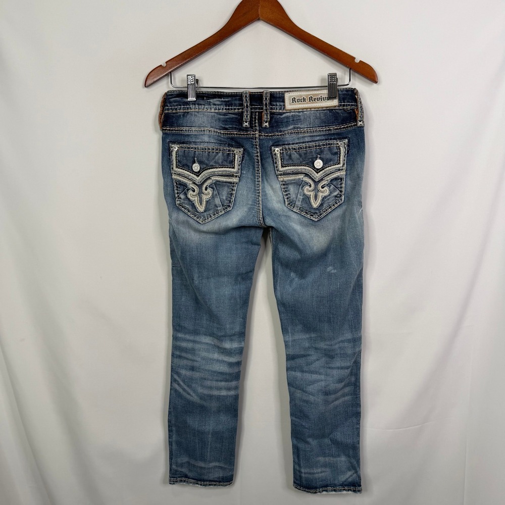 Rock Revival Abrienda Low RIse Cropped Jeans Size 26 Embellished Flap Pocket - Picture 11 of 14